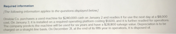 Required information [The following information applies to the questions displayed below. Onslow Co. purchases a used machine