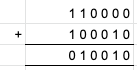 110000 100010 + 010010