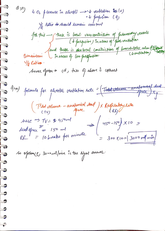as 039) a bressure in alveoli VOL pressuse in alveoli ventilation en cu) od perfusion la ratio is should remain constant fo