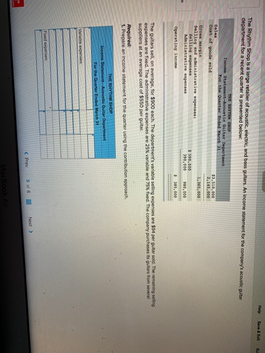 Help Save alt Su The Rhythm Shop is a large retailer of acoustic, electric, and bass guitars. An Income statement for the com