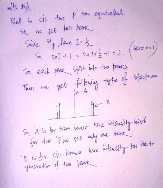 with pt), But in cis two f non equivalent, So, we get two bear. Since 2 have I - Z So, 21 [ +1 = 2x1x<+1=2 So each peak Split