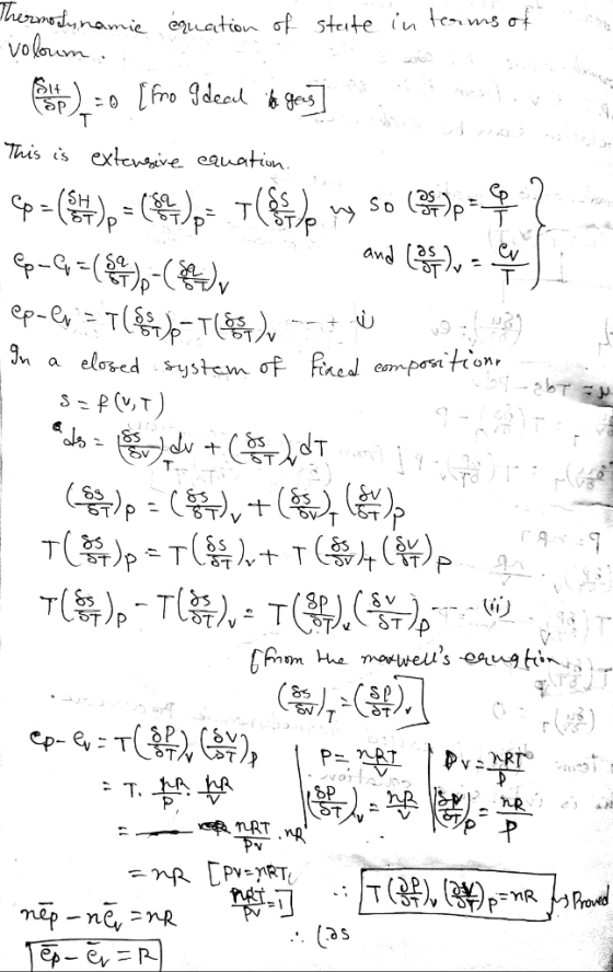 hermodu namie equation of steute in termns of voloum SP T This is extewgive eguatiun. So h P and V ep-esT( ) J a elosed ystem