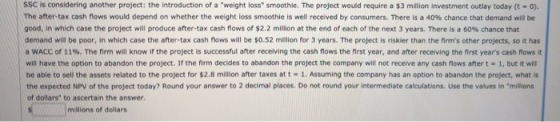 SSC is considering another project: the introduction of a weight loss smoothie. The project would require a $3 million inve