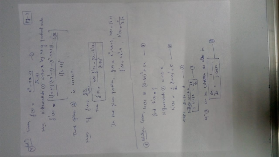 (pg 3 x - 4x +3 Differentiate with by using quotient rule fc = [(5x + 1) (yn-y) - (nh Lun + 3). t (52 +1² This option 4 is