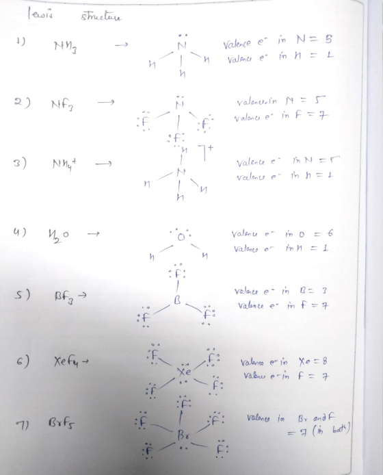 lewis structure 1) Nina → Valence er Valence e in im N n = = 5 1 n 2) Nf3 N valentin valence e = F= 5 7 in Lopez: 5 3) N 4,