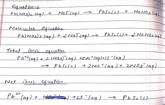 Equation=1 Pb(103)2 (aq) + NaI lag) -> PbIets2 + Mano3 len Molecules Equatos Pb(NO3)2 (aq) + 2 NaI (ag) Pb 12(c) + 2 NaNO3 lo