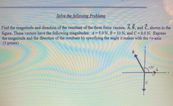 99999999999999 Solve the following Problems Find the magnitude and direction of the resultant of the three force vectors, A,