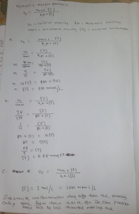 Michaelis Menten equation to max is 1 KM+S voz initial velocity km a Michaous constant Vmax r maximum voluulty Isl- en ty me