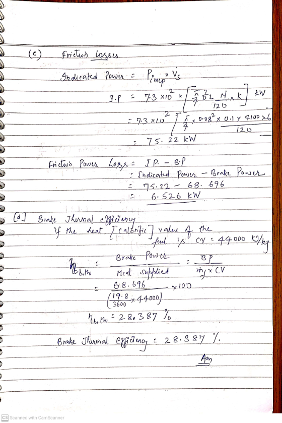 (9) frictwo losses Indicated Power & Pimpa Us 1.2 - 73 xró [Bu dak] kW 120 E 7:3 x20? * x 0.08? x 0.1 y 4100x6 4 120 75: 22 k