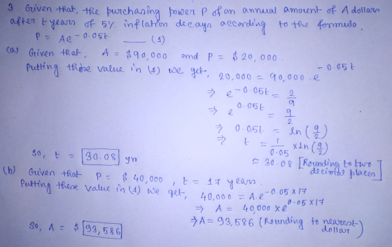 р 0.052. Ae Cal Given that, 3. Given that, the purchasing power p of an annual amount of A dollaro after t years of by inflat