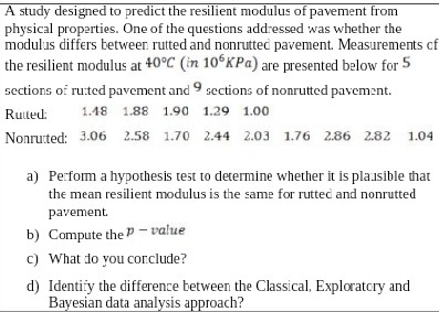 A study designed to predict the resilient modulus of pavement from physical properties. One of the questions addressed was wh