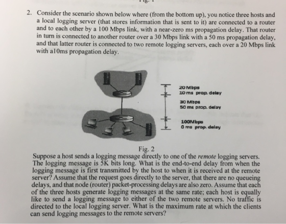 Tig. 1 2. Consider the scenario shown below where (from the bottom up), you notice three hosts and a local logging server (th