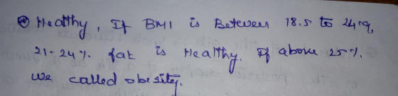 Healthy, If Byl is Between 18.5 to 2419 21-24% fat is Healthy of abovce 25%. we called obesite to
