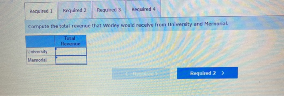 Required 1 Required 2 Required 3 Required 4 Compute the total revenue that Worley would receive from University and Memorial.