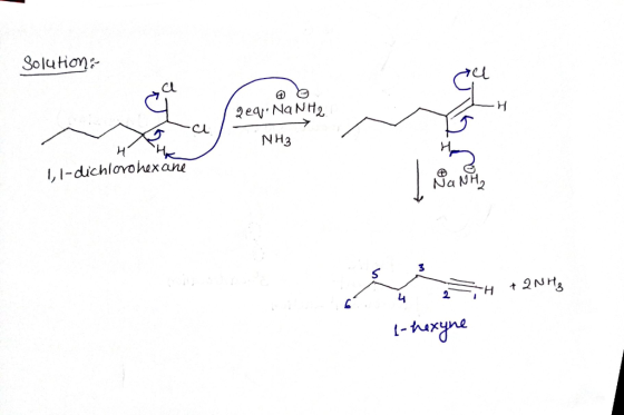 Solution H gegu. NaNH2 NH3 ra H THE 1, 1-dichloro hexane YI 2 SA 1-hexyne
