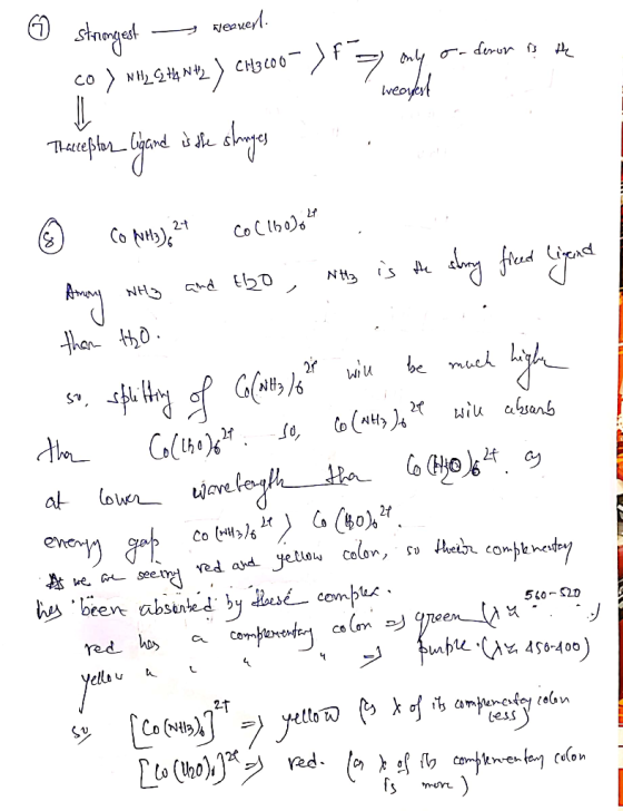 U strongest — weanell. co) » H12 &2 +4 W42 ) CH3600 =) only or desor i the weowest 1. Therefter ligand is the stages © Co Put