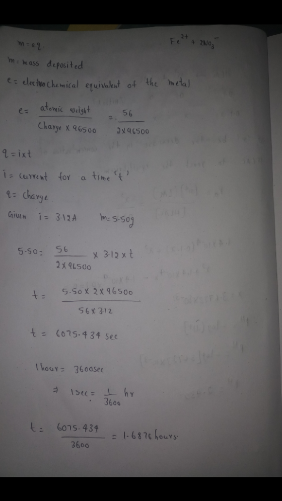 24 m: wass deposited c:dlecho Chewital quivaled of the neta Chayge X 965006500 q -ixt Cavent for a time - charye Chavq Given?3-12A hn: S50 -x 3.12 xt 2xL500 5-So-56 S.So x 2x 6500 S6x 312 t(075.4 34 sec thour360osec . 3600 6075-431 6276 houYS 3600