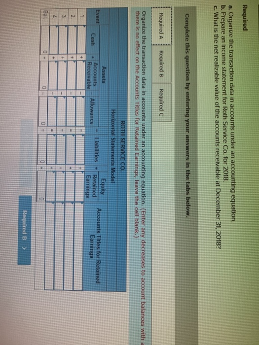 Required a. Organize the transaction data in accounts under an accounting equation. b. Prepare an income statement for Roth S