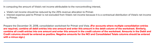 In computing the amount of Vistas net income attributable to the noncontrolling interest, . Vistas net income should be red
