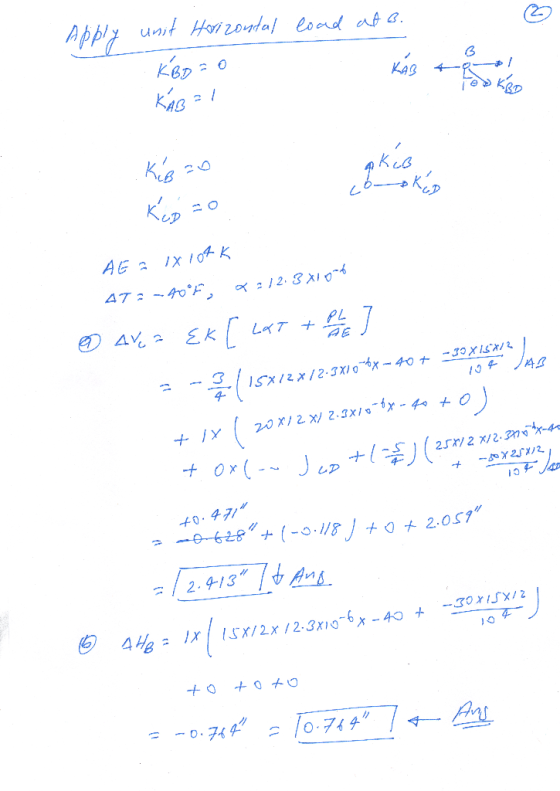 Apply unit Horizontal load at B. - KÁB & B KBD = 0 Kasal có А з іх іс-қ 47: -40°F, 2212.3x1026 @ avea Ek [ L&T + ali i ] -39X