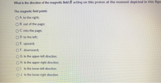 What is the direction of the magnetic field B acting on this proton at the moment depicted in this figu The magnetic field po