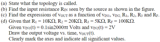 (a) State what the topology is called. (b) Find the input resistance Rin seen by the source as shown in the figure. (c) Find