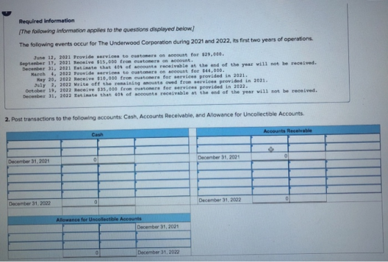 Required information The following information applies to the questions displayed below.) The following events occur for The