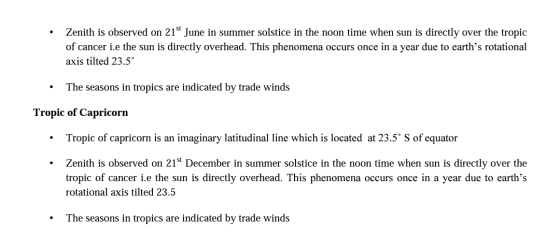 Zenith is observed on 21st June in summer solstice in the noon time when sun is directly over the tropic of cancer i.e the su