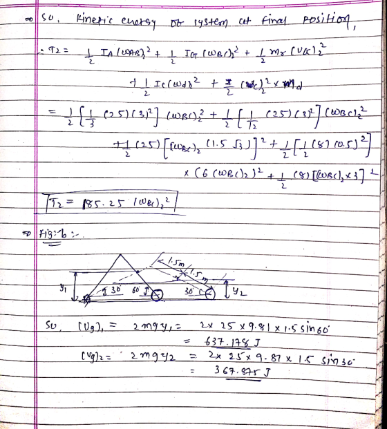T2= < 1 I tout 2 so kinetic energy of system cet final position & IA (WAB?? + Į IG CWBch? + 1 Mo (UK) Iel wdr² t * Coach Z 7+