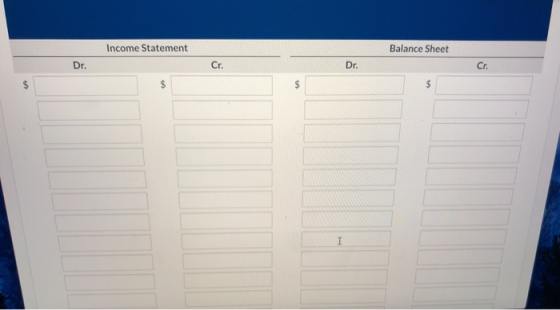 Income Statement Balance Sheet Dr. Cr. Dr. Cr. 1