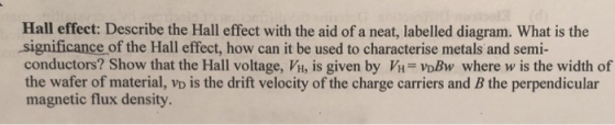 Hall effect: Describe the Hall effect with the aid of a neat, labelled diagram. What is the significance of the Hall effect,