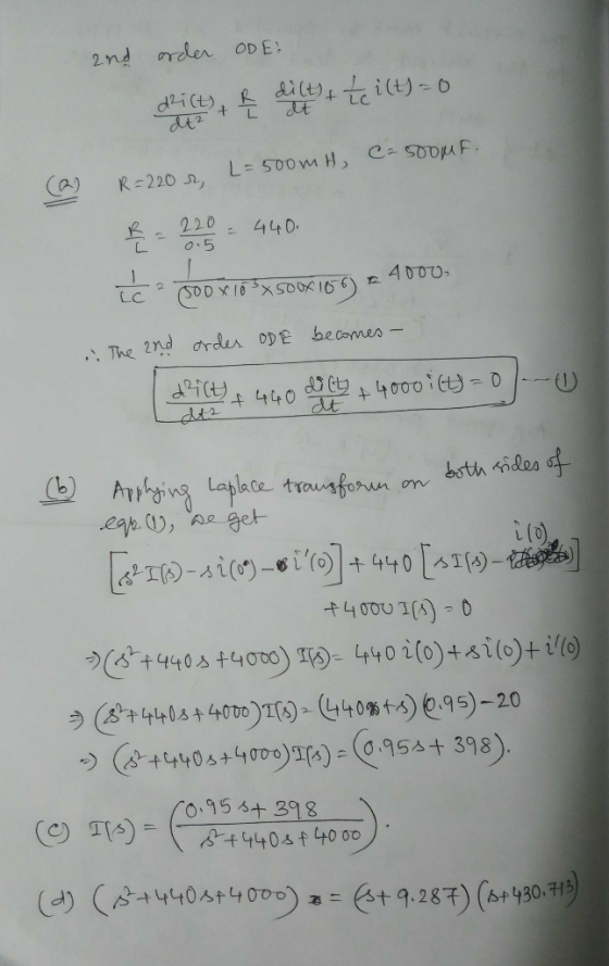 2nd order ODER dzict), § dilt) + teilt)=0 (as R=220 2 L=500m H, C2 500MF. E = 220 - 440. ic - 300 XLOS X5008 16 6) 4000 ... T