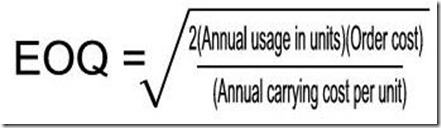-/2(Annualusageinunits)(Ordercost) V Amualcarjn aos per uni) EOQ =