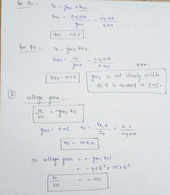 mレ m S σι 7) 3 2 ms is not clealy visible So it is asumed as ms voltage gain-- V6 이 to 9m1 014 mれ So voltage qain Vo Vin