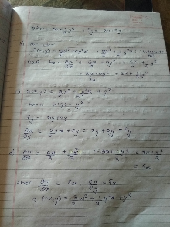 Cellpage Unte Page NO: fas= 3n+ 1 y fy- nytay b) consider Fras, y) = 328 toy²e - 372 + 1 yase (i integrate poo se are A G 4oy