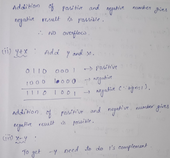 number gives addition of negative result u. No positive and negative is possible, overflow. cig ytX : Add y and x. onoord 011