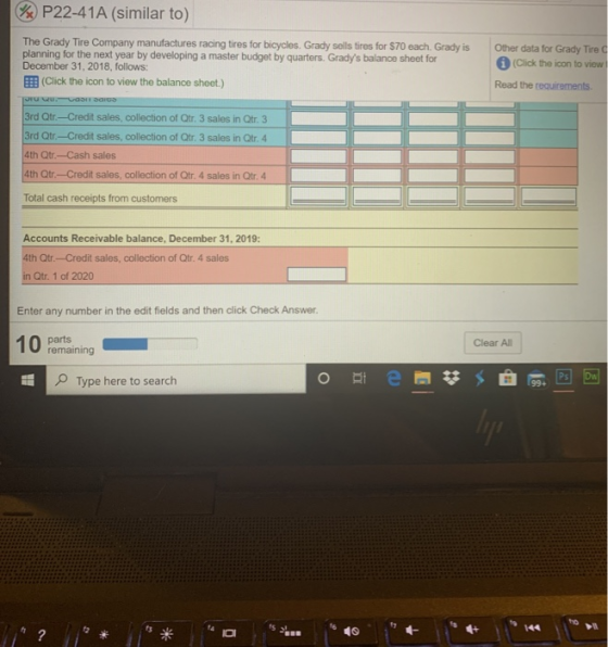 Other data for Grady Tire C (Click the icon to view Read the requirements. % P22-41A (similar to) The Grady Tire Company manu