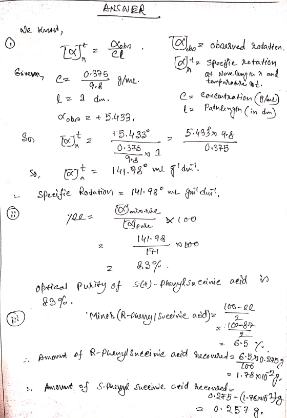 ANSWER lobo Gre We know, bo z observed rotation. Itz specifie rotation Giveran (2 0.375 g/me. - at wave. length a and tempara