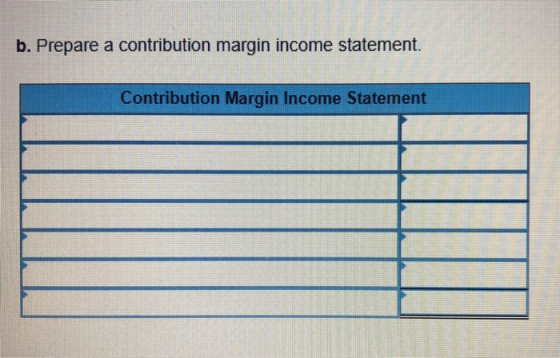 b. Prepare a contribution margin income statement Contribution Margin Income Statement