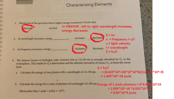 Characterizing Elements 1. Which end of the spectrum shows higher energy transitions? (Circle one) in VIBGYOR, left to right