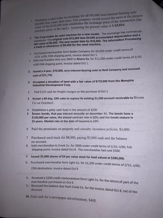 Purchases a land today in exchange for a $100,000 zero-interest-bearing note payable four years from now. The company would r