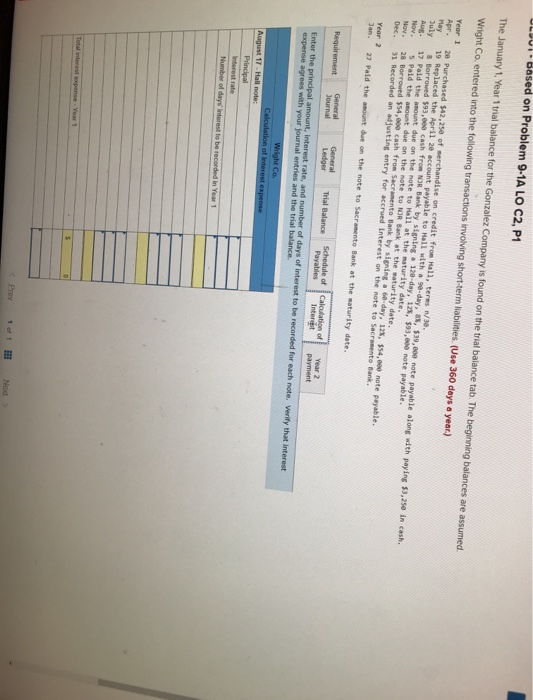 ULVI- based on Problem 9-1A LO C2, P1 The January 1, Year 1 trial balance for the Gonzalez Company is found on the trial bala