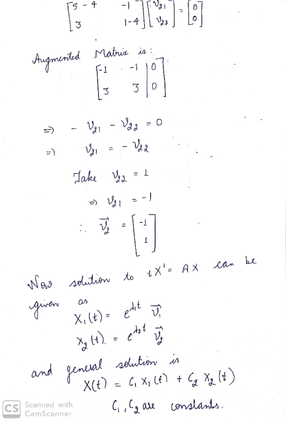 Augmented Matris is: F1..-1107 =) - - Vg1 - Voda = 0 Ver = - Vee Take Vaget => VL -| can be Now given solution to tX = AX as