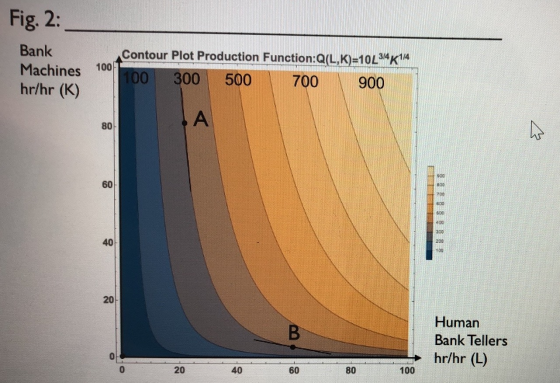 Fig. 2: Bank Contour Plot Production Function:Q(L,K)=10434 K 114 Machines 100 10 100 300 500 700 900 hr/hr (K) А 80 Human Ban