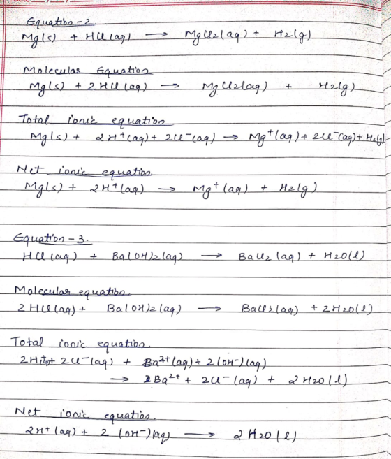 Equatibo - 2 ngis) + Hll cag) → malla laq) + Halg) Moleculas Equation Mg(s) + 2 HU (aq) → Mg Clzlag) + Helg) Totaljones equa