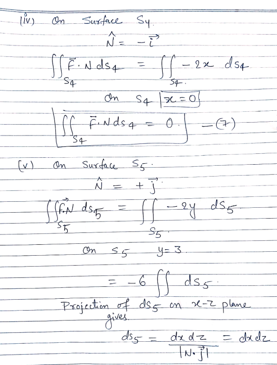 lives On Surface Sy Ñ = -2 f Findsa - - 2x dsq. S4 54 On S4 x=0 ff Findse с 34 (v) On Surface 55 + ] A N = ISAN doo f - ey ds