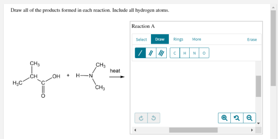 Draw all of the products formed in each reaction. Include all hydrogen atoms. Reaction A Select Draw Rings More Erase CH3 CH3