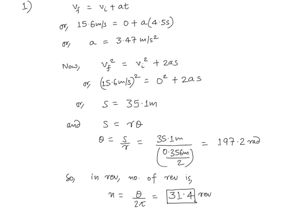 1) 15.6m/s = 0+a(45s) 2 3S.jw = 1