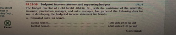 otal direct cost in nbly Dept., 766 PR 22-3B Budgeted Income statement and supporting budgets OBJ.4 The budget director of Go