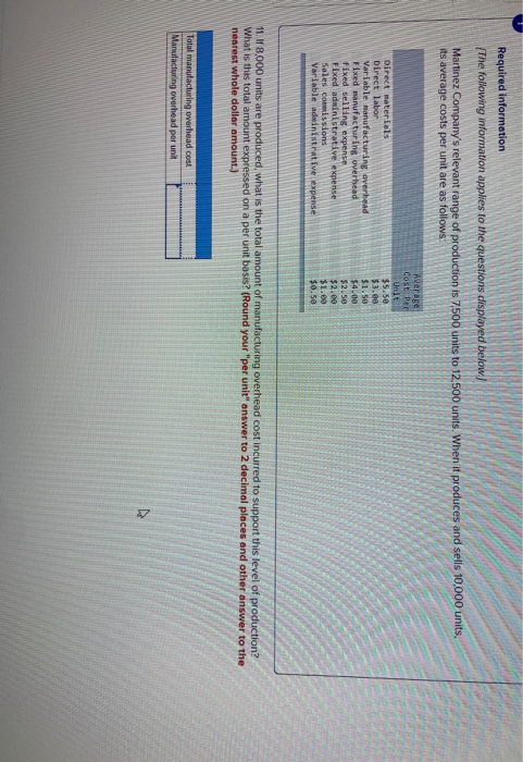 Required information The following information applies to the questions displayed below) Martinez Companys relevant range of
